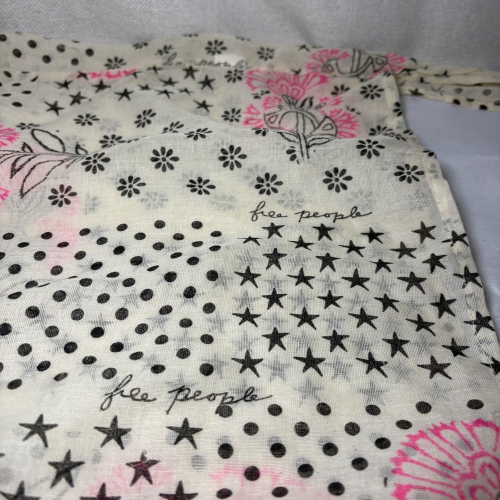 Free People Floral Star Polka Dot Reusable Cotton Tote Bag Cream Pink Black - Picture 3 of 6
